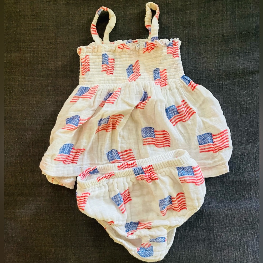Muslin Smocked Top & Bloomer, American Flag